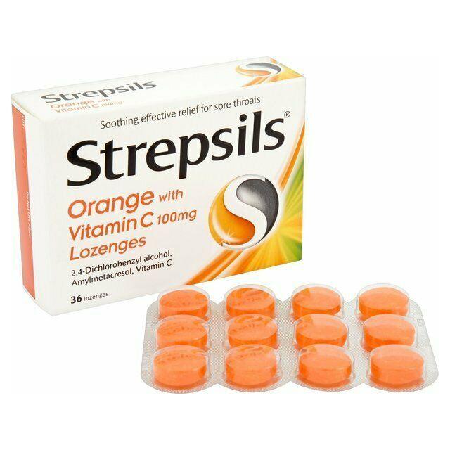 Strepsils Orange with Vitamin C Lozenges, 36 Lozenges